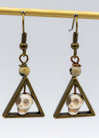 Hand Carved Skull Patinated Brass Earrings - New Age Realms
