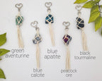 Raw crystal macrame wrapped keychains - New Age Realms