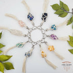 Raw crystal macrame wrapped keychains - New Age Realms