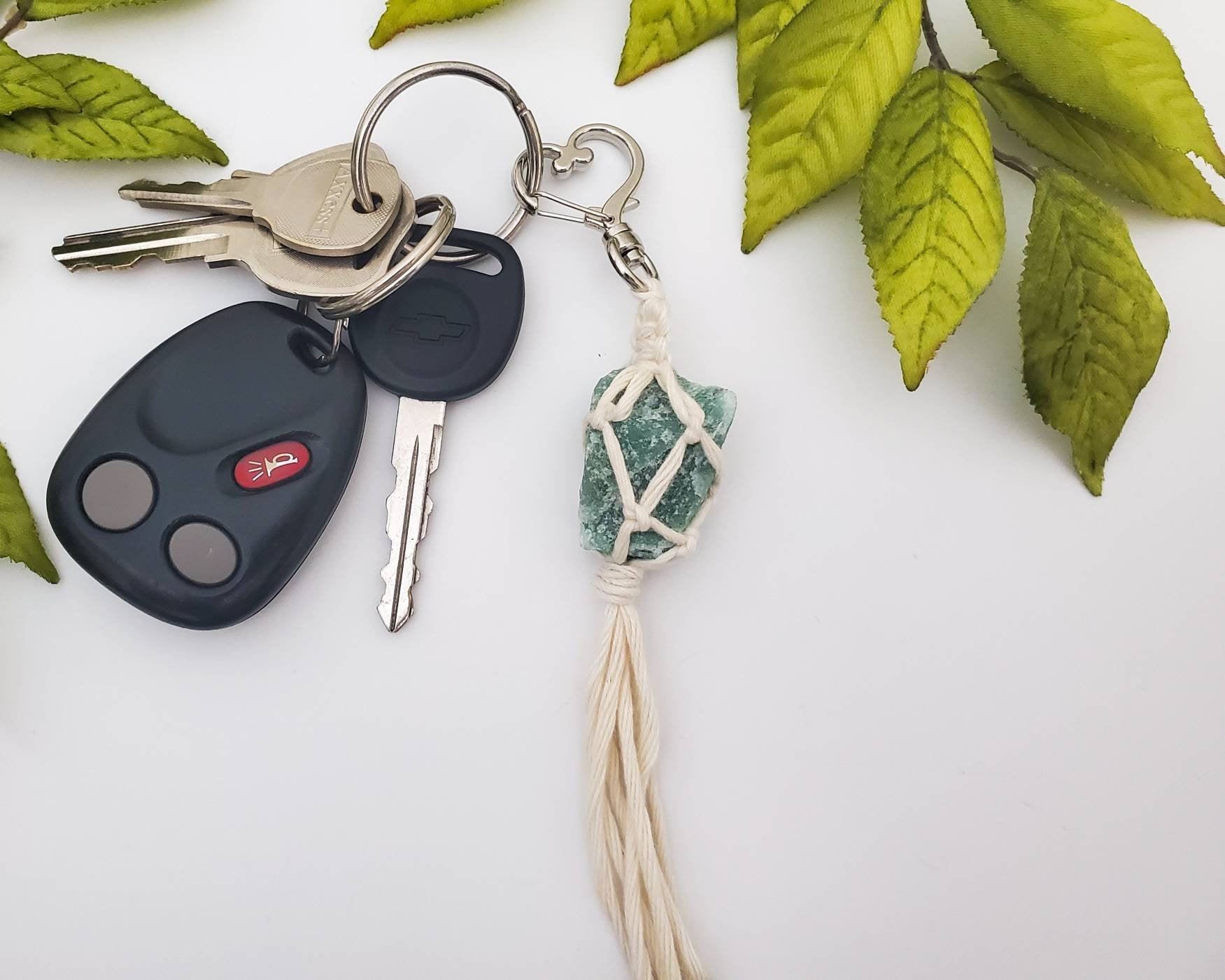 Raw crystal macrame wrapped keychains - New Age Realms