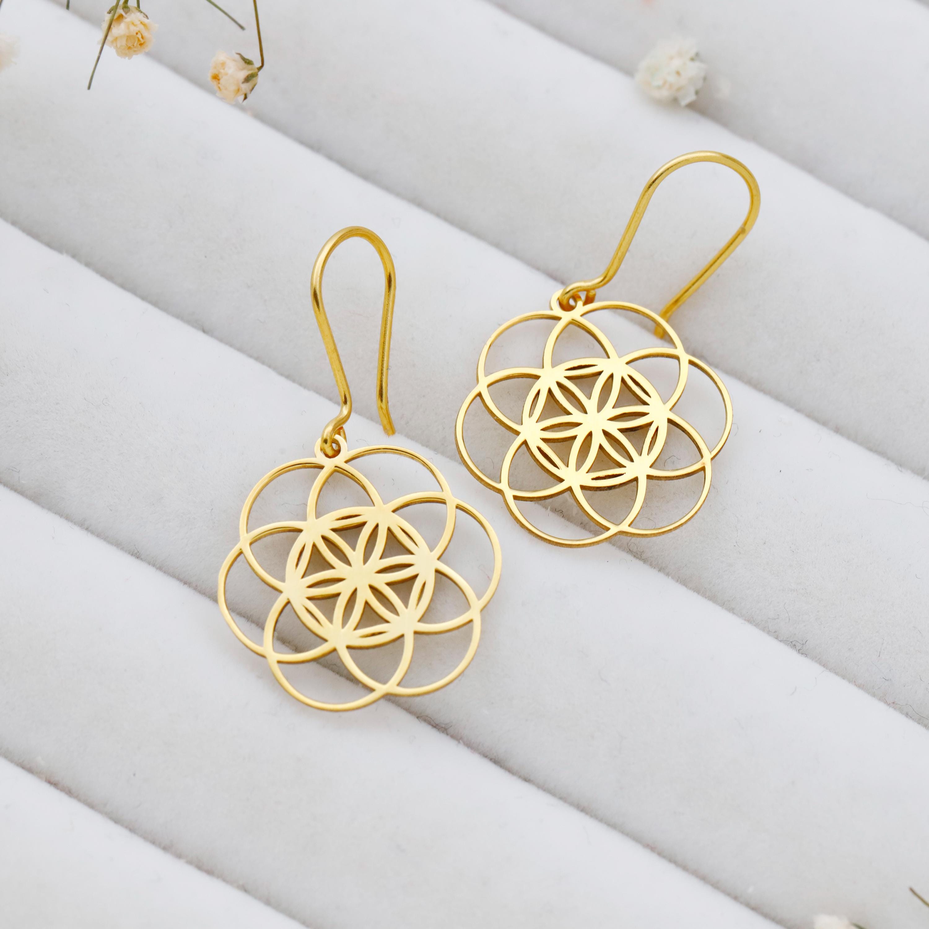 Dangle Sacred Geometry Earrings in 925 Sterling Silver