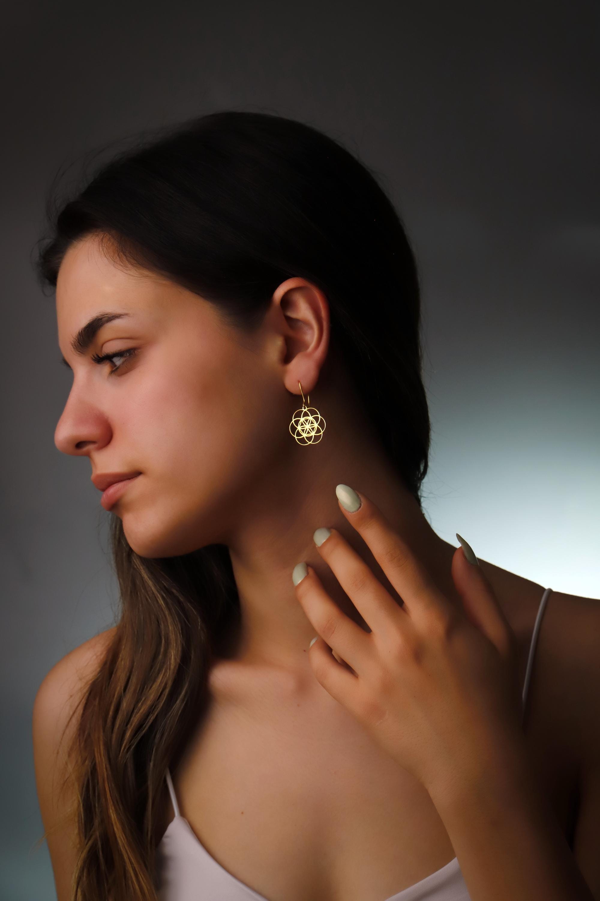 Dangle Sacred Geometry Earrings in 925 Sterling Silver