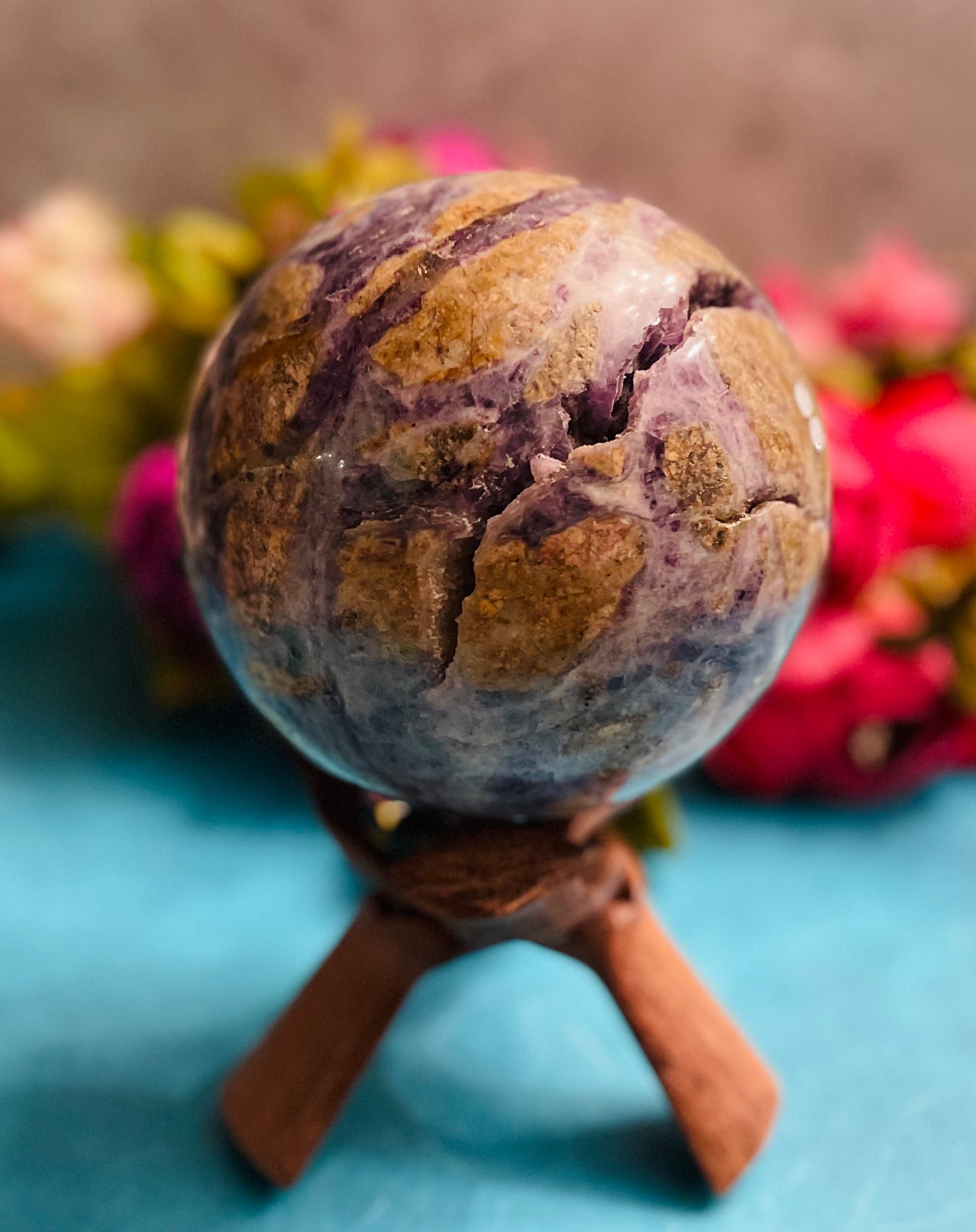 HUGE Rainbow Polished FLUORITE crystal sphere - New Age Realms