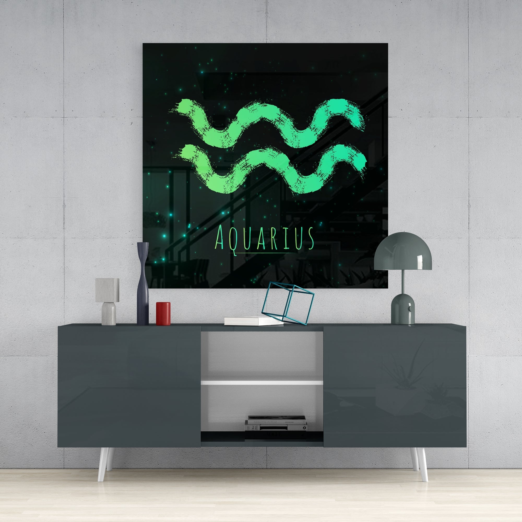 Horoscopes - Aquarius Glass Wall Art - New Age Realms