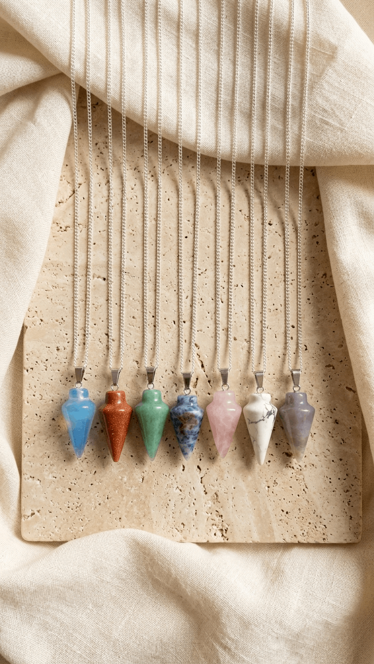 Natural Gemstone Pendulum, 925 Sterling Silver Necklace