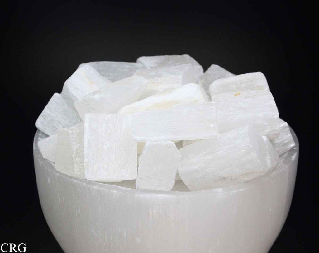 Selenite White "Fire Bowl" Lamp with Cord and Bulb (1 Piece) Size 6 to 8 by 4 Inches Crystal Gemstone Decor