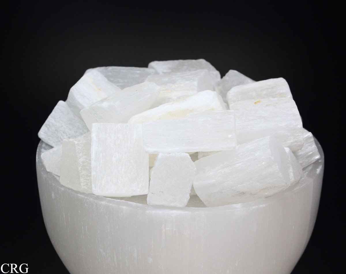 Selenite White "Fire Bowl" Lamp with Cord and Bulb (1 Piece) Size 6 to 8 by 4 Inches Crystal Gemstone Decor