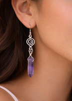 Silver Wrapped Amethyst Point Earrings - New Age Realms