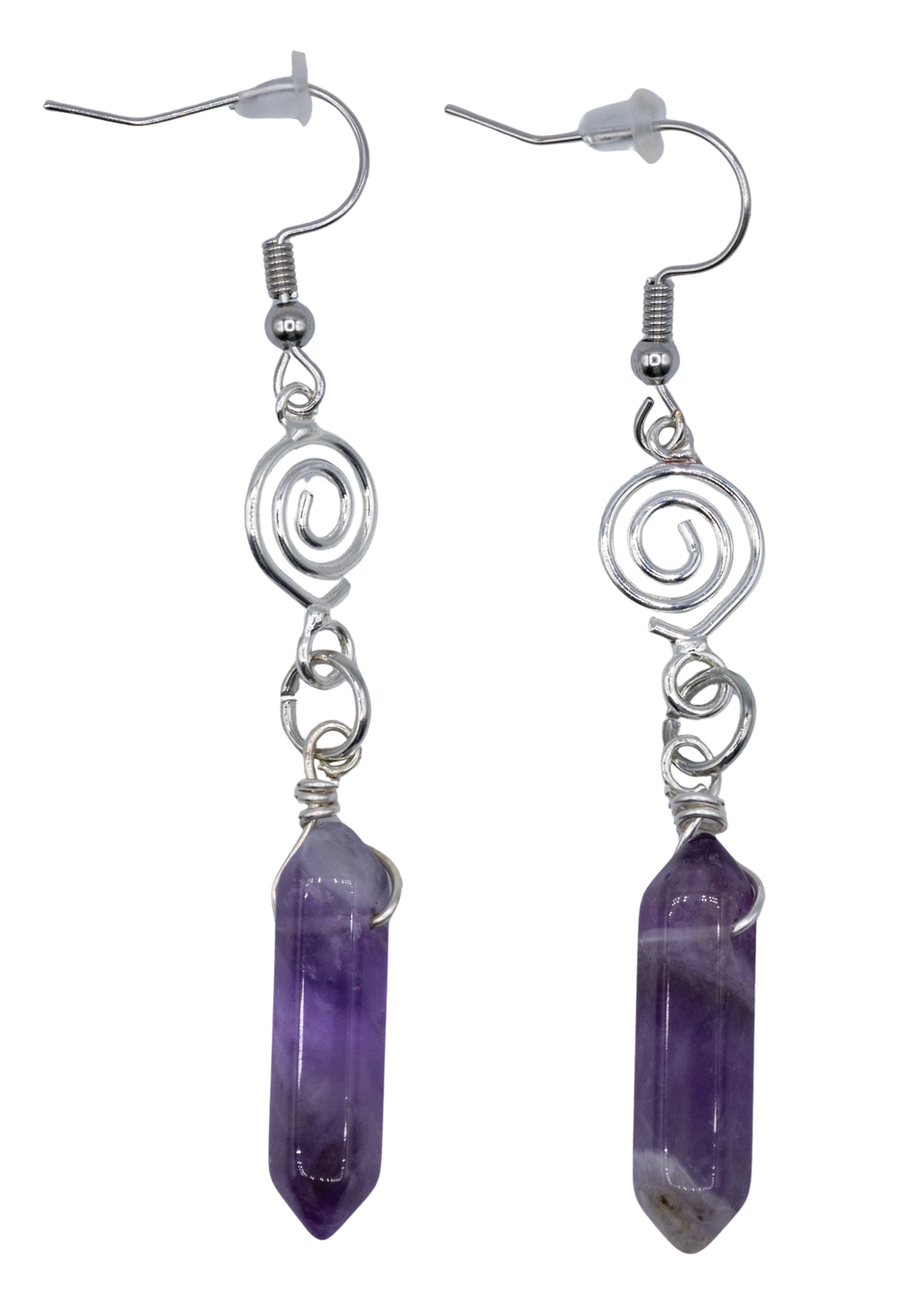 Silver Wrapped Amethyst Point Earrings - New Age Realms