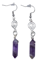 Silver Wrapped Amethyst Point Earrings - New Age Realms