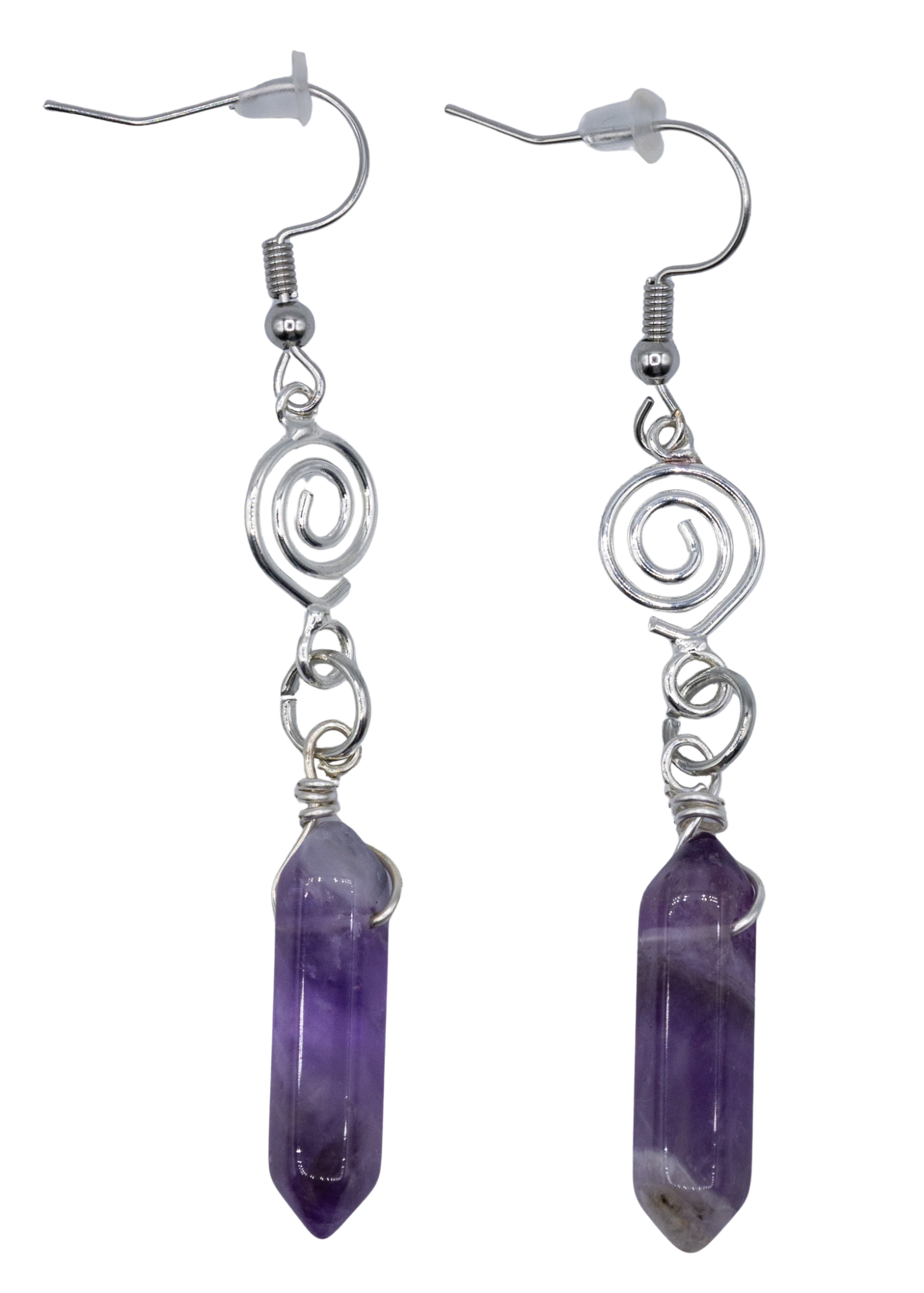 Silver Wrapped Amethyst Point Earrings - New Age Realms