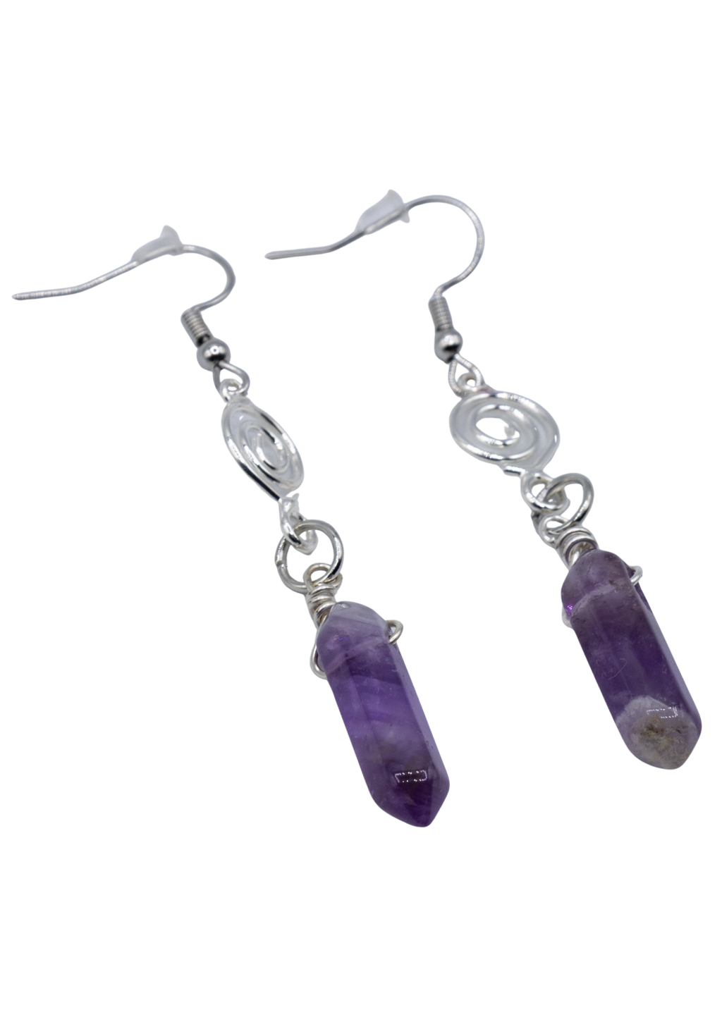 Silver Wrapped Amethyst Point Earrings - New Age Realms