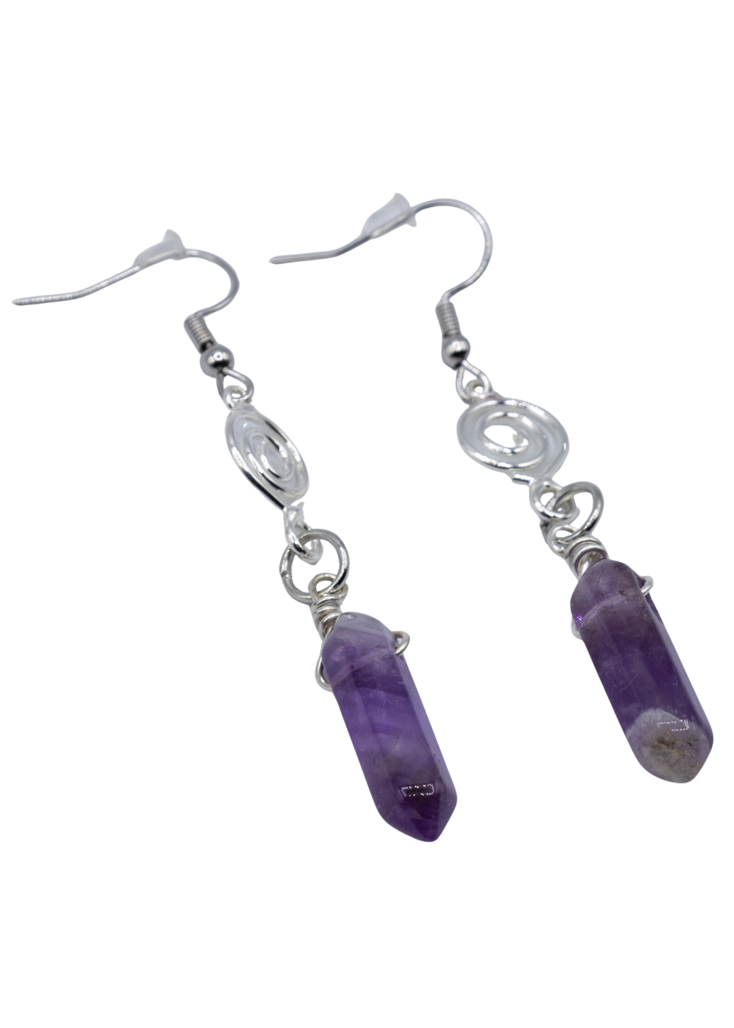 Silver Wrapped Amethyst Point Earrings - New Age Realms