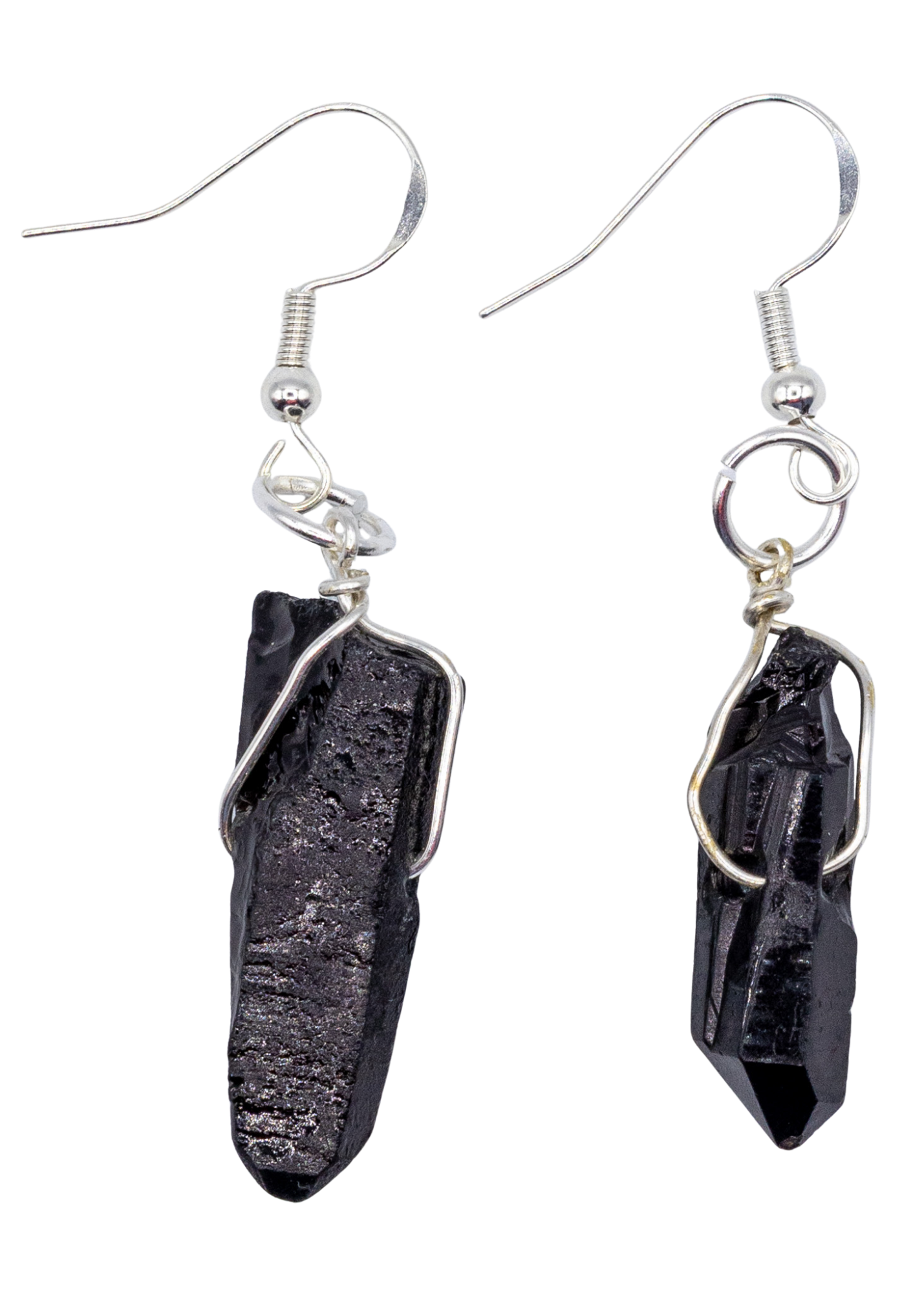 Silver Smoky Quartz Wrapped Earrings - New Age Realms