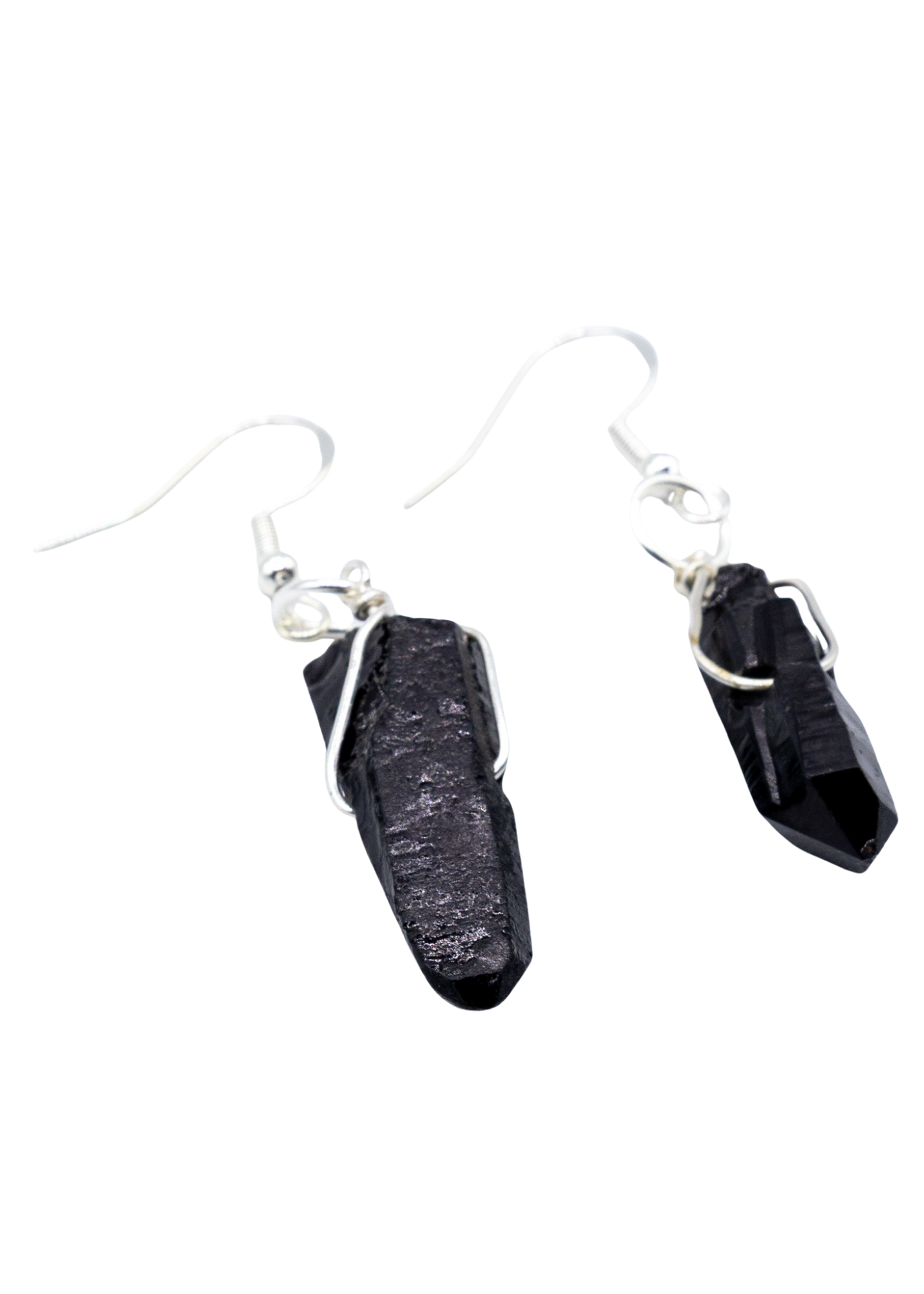 Silver Smoky Quartz Wrapped Earrings - New Age Realms